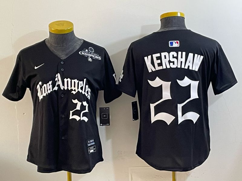Women Los Angeles Dodgers #22 Kershaw Black 5th Jointly Name 2026 Nike MLB Jersey style 02->women mlb jersey->Women Jersey